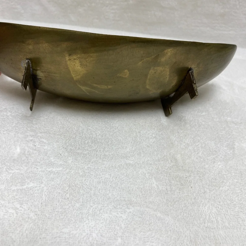 Vintage Decorative Brass Tray Hand‎ Painted Figurines Snake Scene